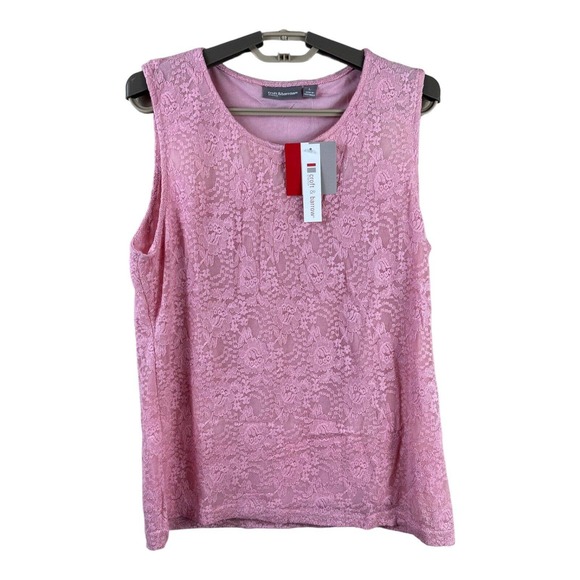 NWT CROFT & BARROW Short Waisted Soft Stretch Sleeveless Pink Shirt Top LARGE - Picture 1 of 8